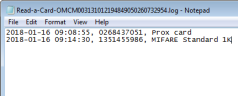 Example log named by reader collating  information about cards read